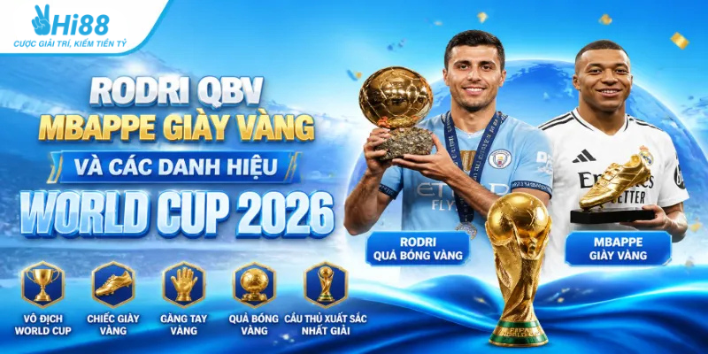 Rodri QBV Mbappe Giày Vàng và các danh hiệu World Cup 2026